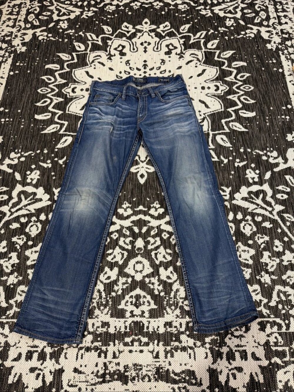 SILVER JEANS Zac Relaxed Distressed Straight Fit Y2K Blue Jeans Men’s 34x34
